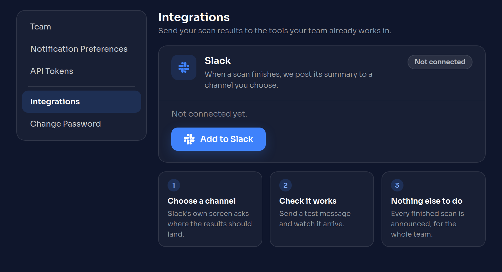 Sensagraph Entegrasyonlar ayar sayfası: Slack paneli ve "Slack'e Ekle" butonu.